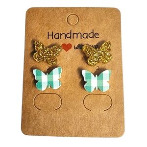 Golden Meadowwing Acrylic Stud Earrings - 2 Pair